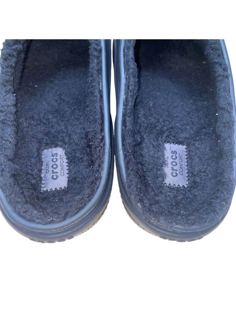 Crocs Women’s Black Fuzzy Lined Winter Comfort Slip-On Mule Clogs Size 10 - Picture 7 of 9